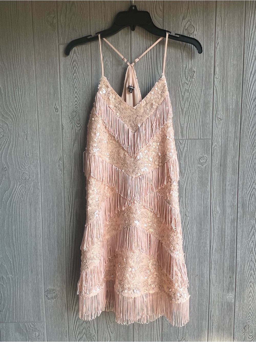 NWT Gianni Bini Maritza Blush Botanical Frost Sequin Fringe Mini Dress Medium